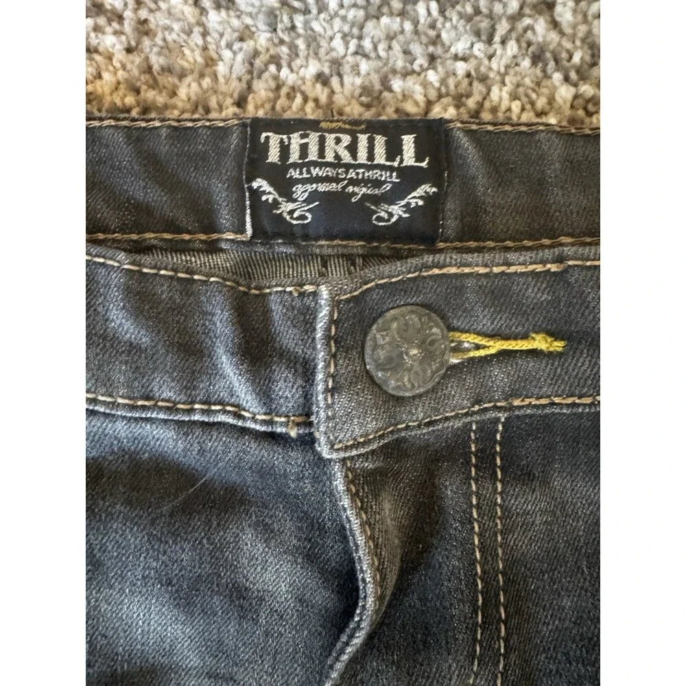 THRILL Girls Size 16 Black Jeans Distressed Paint Splatter Y2K Straight Leg